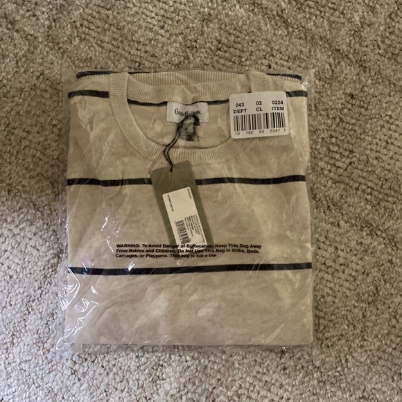 Goodfellow - mens 100% Cotton oatmeal crew neck sweater with dark blue stripes - Picture 9 of 9